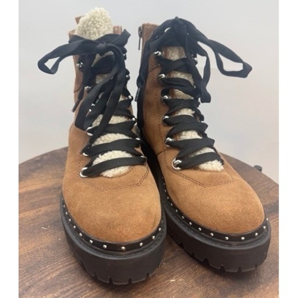 Steve Madden Womens Brown Rainier Suede Sherpa Combat Boots 7.5 Gorpcore Cabin